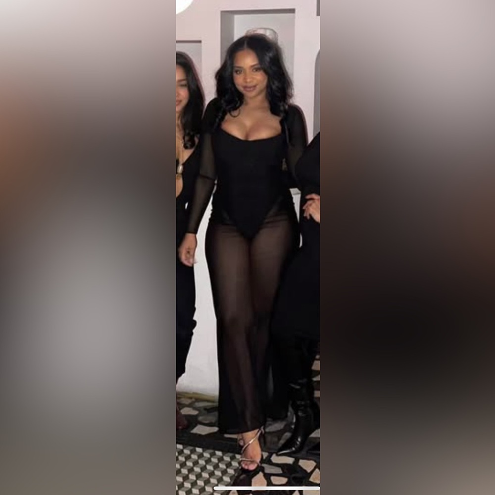 House of CB Black Long Sleeve Mesh Dress " Everly"